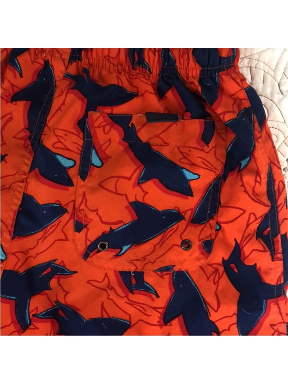 First Wave Boy’s Orange Blue Shark Swim Trunks Size 10